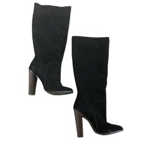 Colin Stuart Tall Black High Wood Heel Suede Knee High Boots Women’s Size 8.5